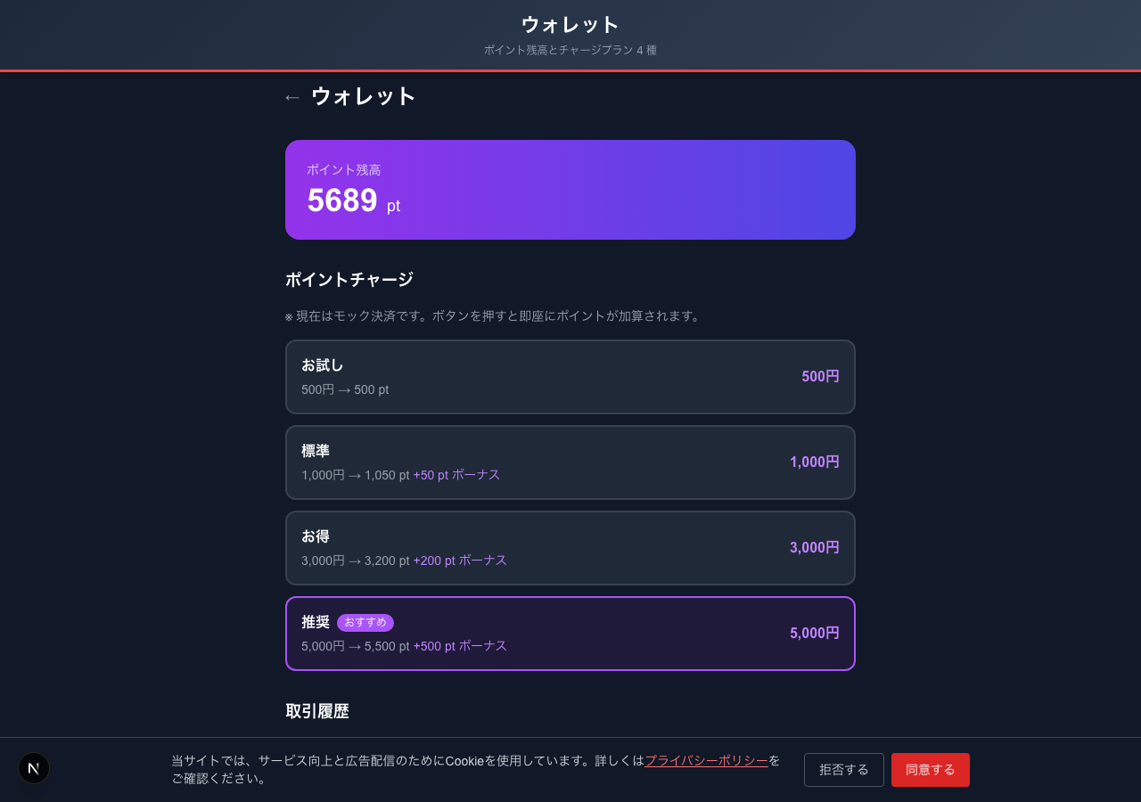 ウォレット画面